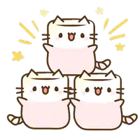 three pink cats are stacked on top of each other with a yellow star in the background