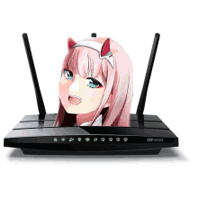 a router with a picture of a girl on top of it