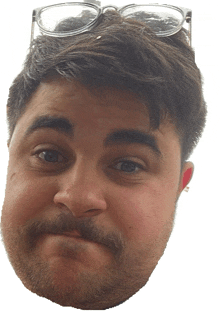 a close up of a man 's face with glasses and a beard