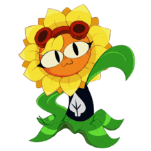 a cartoon drawing of a sunflower wearing glasses