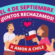 a poster for el 4 de septiembre with a man and woman holding a flag