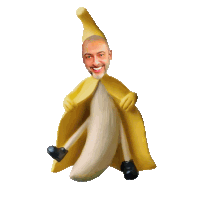 a cartoon of a man dressed as a banana with a yellow cape