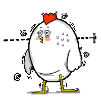 a cartoon of a chicken with a heart on its head and yellow legs