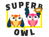 a super bowl owl sticker with two owls