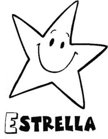 a black and white drawing of a star with a smiley face and the word estrella .