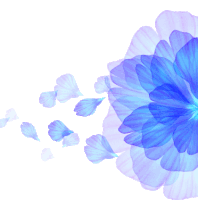 a blue and purple flower with petals flying out of it