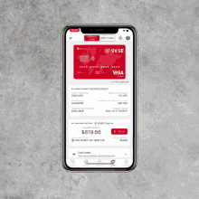 a phone displays a visa card on the screen