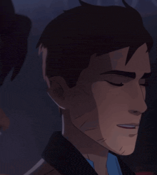 a close up of a cartoon character with his eyes closed