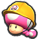 a pink toad wearing a yellow hard hat .