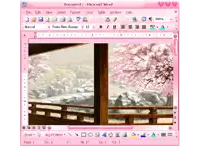 a microsoft word document with a picture of cherry blossoms in the background