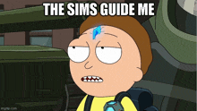 a cartoon character with the words the sims guide me written on it