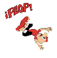 a cartoon of a man doing a handstand with the word plop written above him .