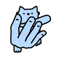 a cartoon drawing of a hand holding a blue cat