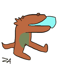 a cartoon drawing of a kangaroo with the letter za written below it