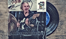 a painting of a man playing a guitar next to a record that says garry gary beers