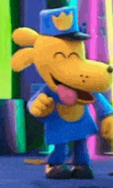 a cartoon dog wearing a blue uniform and a police hat