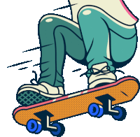 a cartoon of a person riding a skateboard on a white background