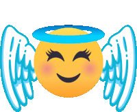 a smiley face with angel wings and a blue halo