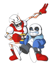 a cartoon drawing of papyrus and sans giving a peace sign