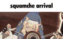 a picture of a girl with the words " squamche arrival " on the bottom