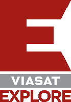 a red and white logo that says viasat explore on it