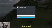 a computer screen shows a landing failed message