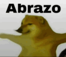 a dog with its arms outstretched and the word abrazo above it