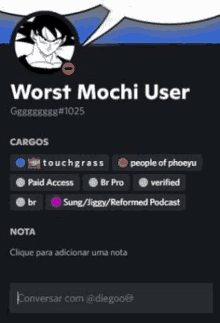 a screenshot of the worst mochi user 's profile on discord .