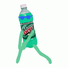 a bottle of mountain dew has arms and legs