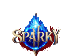 a logo for sparky with a sword in the center