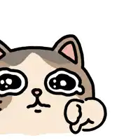 a cartoon drawing of a cat with big eyes and a thumb up