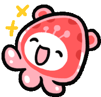 a cartoon drawing of a pink octopus with two yellow x 's above it