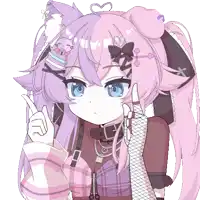 a girl with purple hair and blue eyes is giving a peace sign