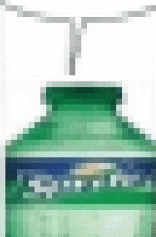 a pixel art of a green bottle with a blue stripe on the side .