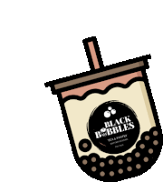 a cartoon drawing of a cup of black bubbles tea