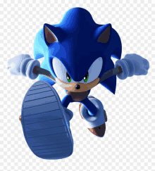 sonic the hedgehog is jumping in the air with his arms outstretched on a white background