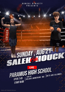 a poster advertises a boxing match at paramus high school on august 21st