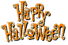 a sign that says happy halloween in orange letters on a white background