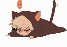 a drawing of a boy in a cat costume laying down .