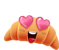 a cartoon of a croissant with pink heart shaped eyes