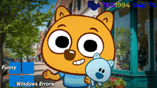 an advertisement for tiny windows errors shows a cartoon character holding a blue cat