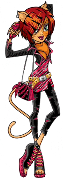 toralei from monster high is wearing a black and pink outfit