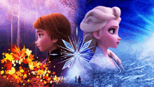 a poster for the movie frozen 2 showing anna and elsa standing next to each other