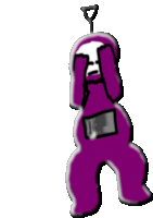 a drawing of a purple teletubbies character covering his eyes