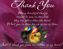 a thank you card with a bird in a party hat