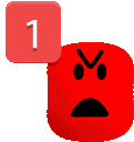 a red angry face next to a red square with the number 1 on it