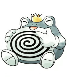 a frog with a crown on its head is holding a swirl