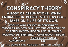 a poster that says ' conspiracy theory ' at the top of it