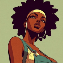 a cartoon drawing of a woman with hoop earrings and overalls