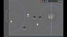 a screen shot of a soccer game with the words blue scores wwf at the top